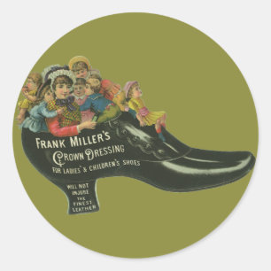 Vintage Product Label, Frank Miller's Shoe Polish Classic Round Sticker