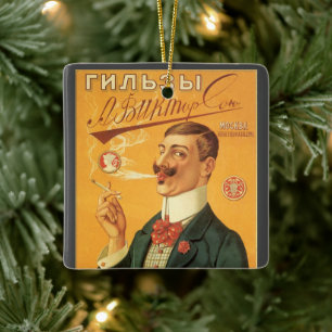 Vintage Product Label, Russian Cigarette Tobacco Ceramic Ornament