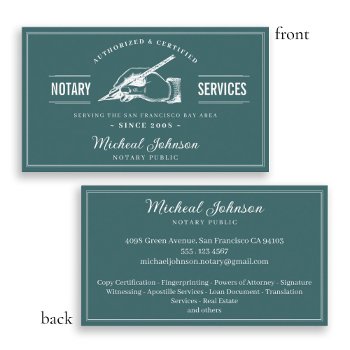 Vintage Professional Teal Custom Notary Services  Business Card by PerpetuallyPerplexed at Zazzle