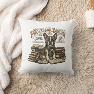 Vintage Professor Biscuit Frenchie Esquire Throw Pillow