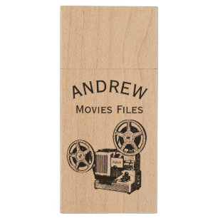 Vintage projector personalized Movies Files USB Wood Flash Drive
