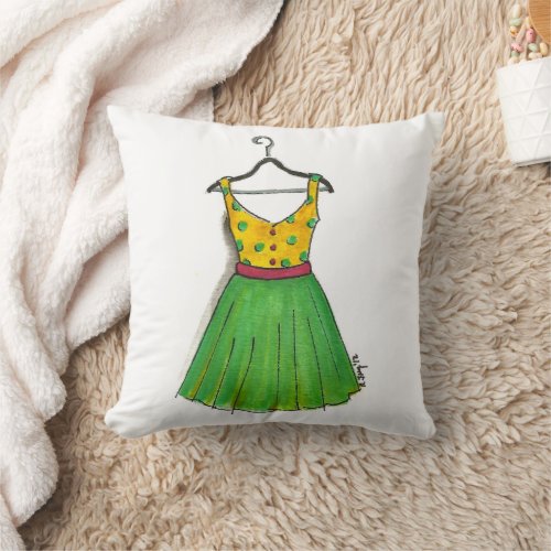 Vintage Prom Party Dress Retro 1950s Fashion Throw Pillow