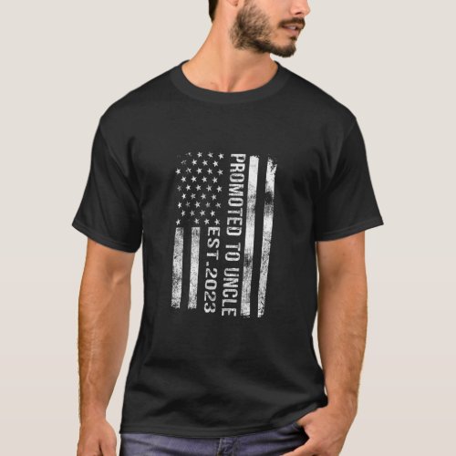 Vintage Promoted To Uncle Est 2023 American Flag  T_Shirt