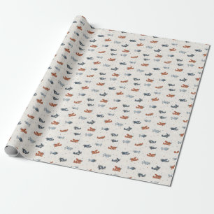 Vintage Propeller Airplane Pattern Navy Blue Wrapping Paper