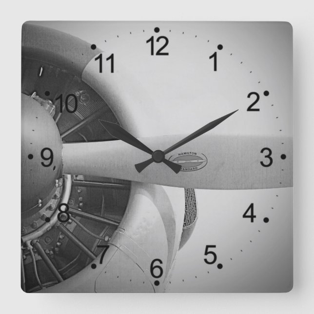 Vintage Propeller Airplane Square Wall Clock (Front)