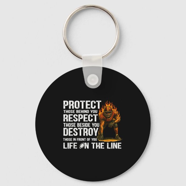 Vintage Protect Respect Destroy Offensive Lineman  Keychain (Front)