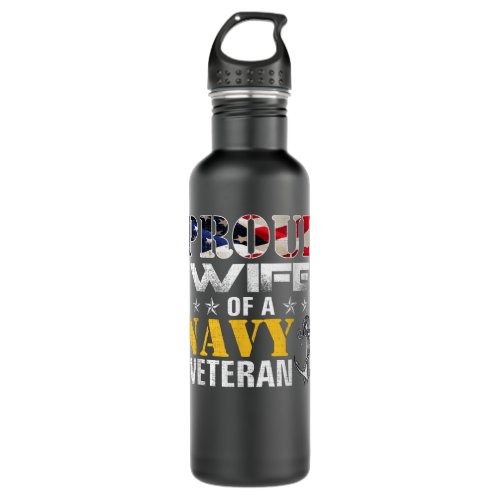 Vintage Proud Wife Of A Navy For Veteran Gift  Stainless Steel Water Bottle