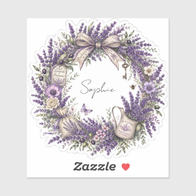 vintage provence lavender wreath personalized sticker (Sheet)