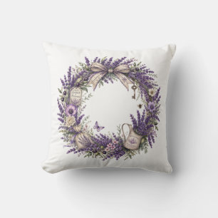 vintage provence lavender wreath throw pillow