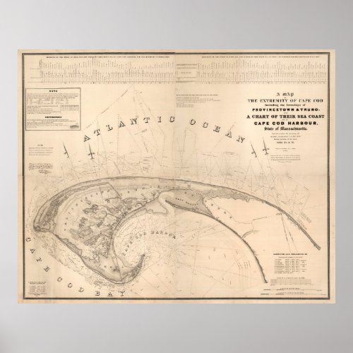 Vintage Provincetown and Truro MA Map 1836 Poster
