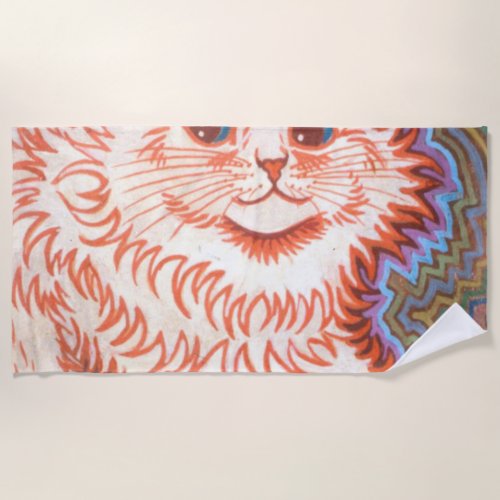 Vintage Psychedelic Cat By Louis Wain Beach Towel