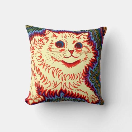 Vintage Psychedelic Cat by Louis Wain Throw Pillow