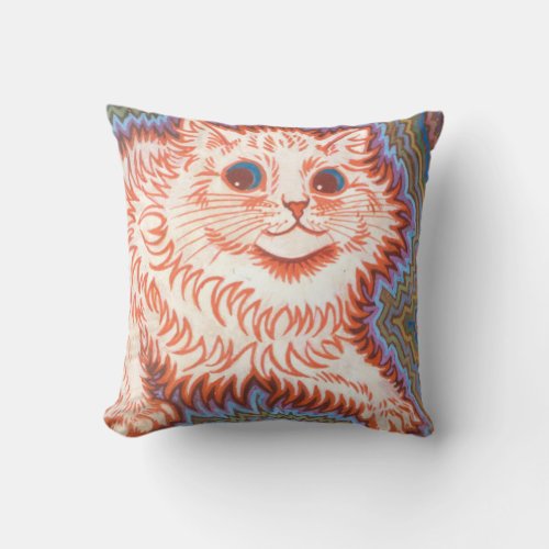 Vintage Psychedelic Cat By Louis Wain Throw Pillow
