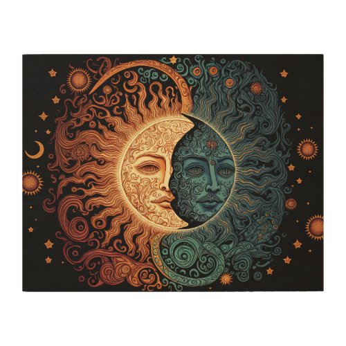Vintage Psychedelic Moon and Sun Ai Art