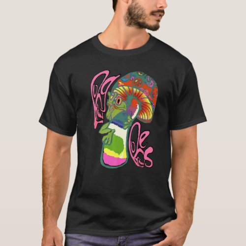 Vintage Psychedelic Peace Frog Jazzy Mushroom Bong T_Shirt