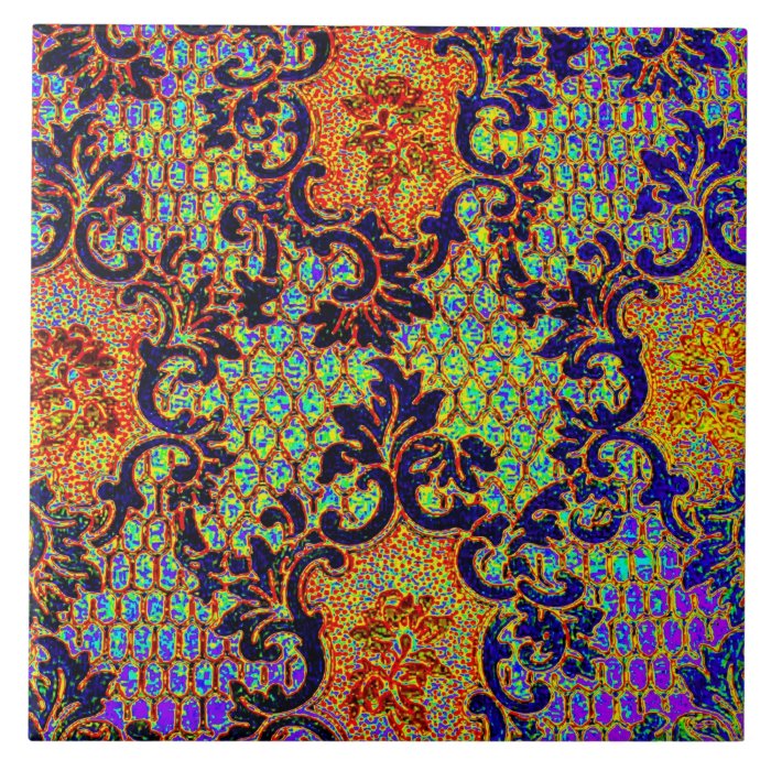 Vintage Psychedelic Wallpaper Floral Pattern Ceramic Tile