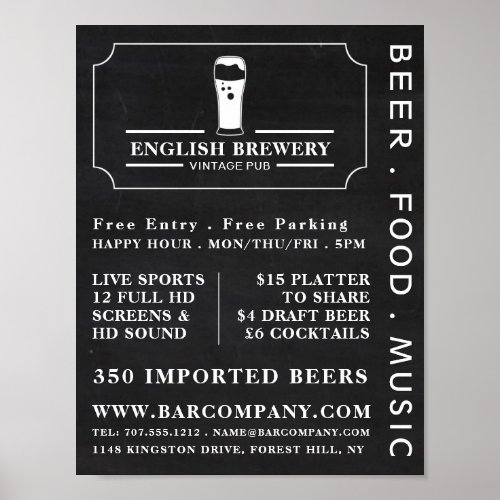 Vintage Pub Chalkboard PubBrewery Advertising Poster