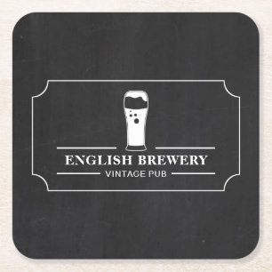 Vintage Pub Chalkboard, Pub/Brewery Square Paper Coaster