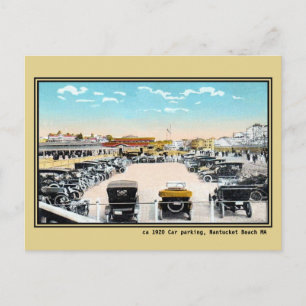 Vintage public car parking Nantucket beach MA Postcard