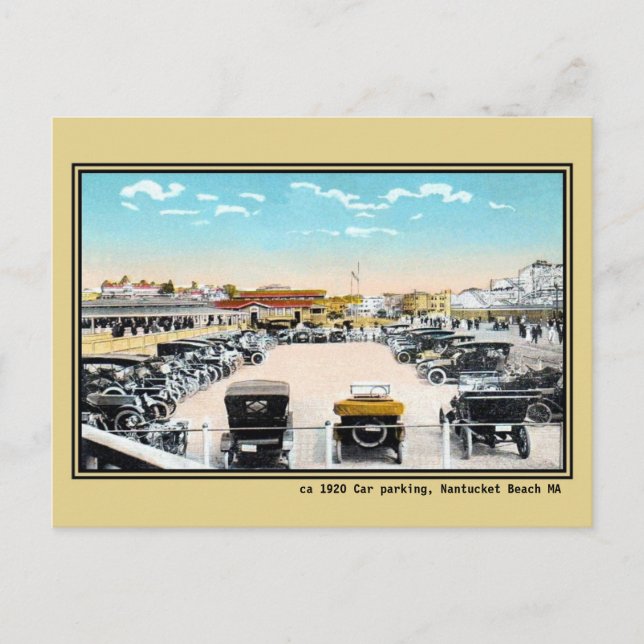 Vintage public car parking Nantucket beach MA Postcard (Front)