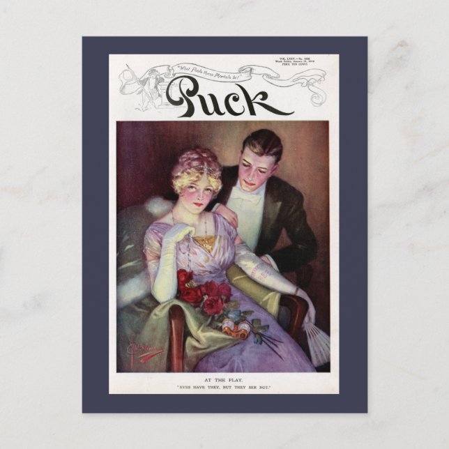 Vintage Puck Magazine Cover - At the Play Postcard (Front)