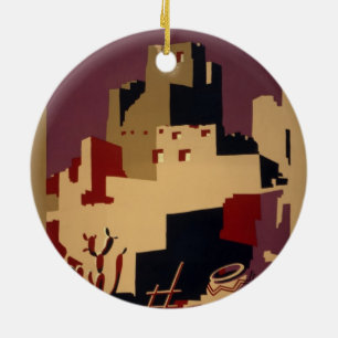 Vintage Pueblo WPA National Parks Travel Poster Ceramic Ornament