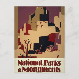 Vintage Pueblo WPA National Parks Travel Poster Postcard