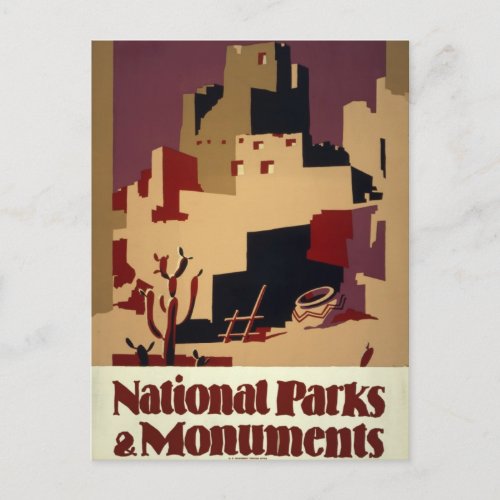 Vintage Pueblo WPA National Parks Travel Poster Postcard