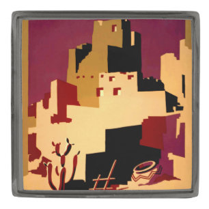 Vintage Pueblos of the Southwest WPA Poster Art Gunmetal Finish Lapel Pin