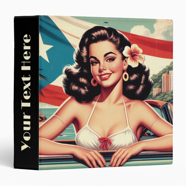 Vintage Puerto Rican Girl 3 Ring Binder (Front/Spine)