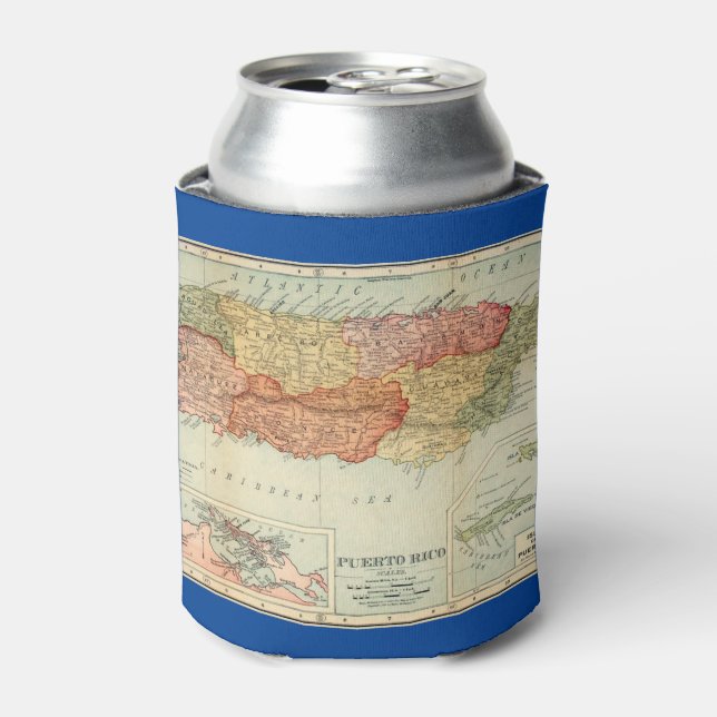 Vintage Puerto Rico Map, 1898 Can Cooler (Can Front)