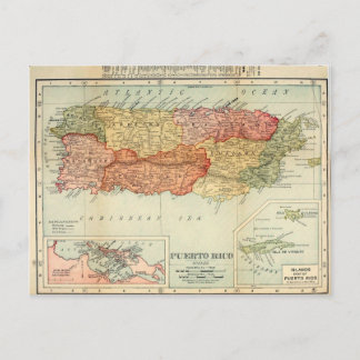Vintage Puerto Rico Map, 1898 Postcard