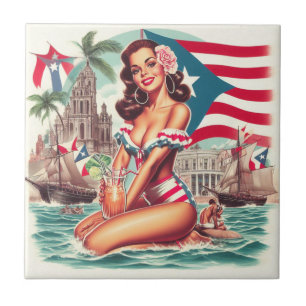 Vintage Puerto Rico Pin-Up Ceramic Tile