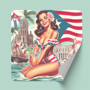 Vintage Puerto Rico Pin-Up Square Sticker