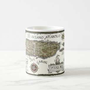 Vintage Puerto Rico Postcard Map Coffee Mug