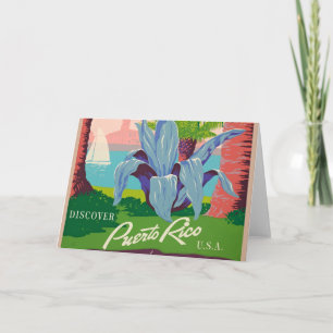 Vintage Puerto Rico Travel Art Illustration Card