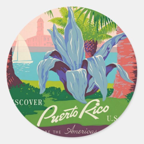 Vintage Puerto Rico Travel Art Ilustration Classic Round Sticker