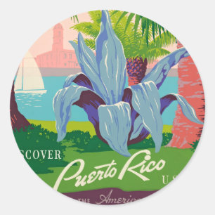 Vintage Puerto Rico Travel Art Ilustration Classic Round Sticker