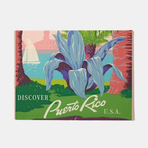 Vintage Puerto Rico Travel Art Ilustration Doormat