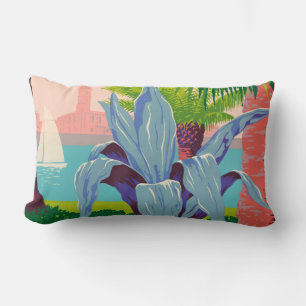 Vintage Puerto Rico Travel Art Ilustration Lumbar Pillow