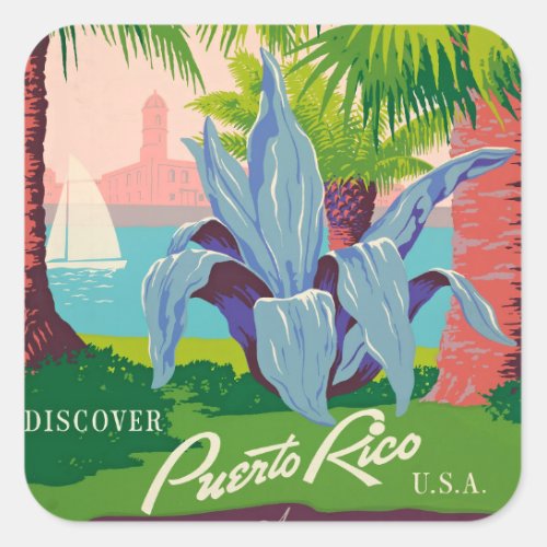 Vintage Puerto Rico Travel Art Ilustration Square Sticker