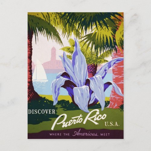 Vintage Puerto Rico Travel _ Tropical Art Deco Postcard