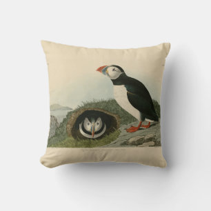 Vintage Puffin Illustration Throw Pillow