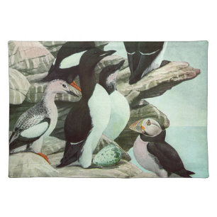 Vintage Puffins and Aquatic Birds by Louis Fuertes Cloth Placemat