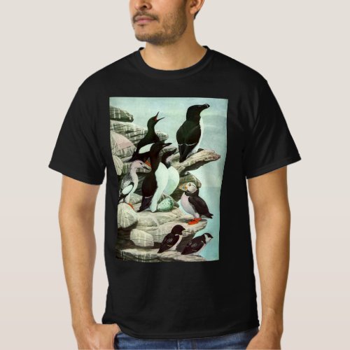 Vintage Puffins and Aquatic Birds by Louis Fuertes T_Shirt