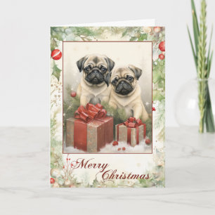 Vintage Pug Christmas Holiday Card
