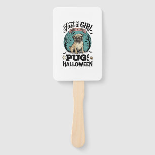 Vintage Pug Halloween Girl Dog Lover Shirt Design_ Hand Fan