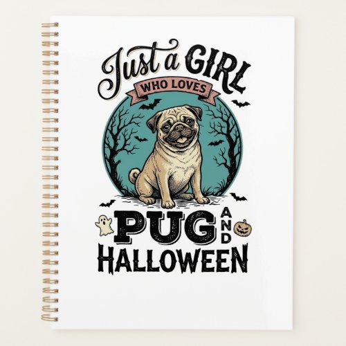 Vintage Pug Halloween Girl Dog Lover Shirt Design_ Planner