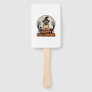 Vintage Pug Happy Halloween Witch Hat Shirt Design Hand Fan