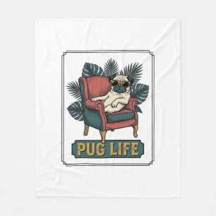 Vintage Pug Life Cool Dog Sunglasses Design_1 Fleece Blanket